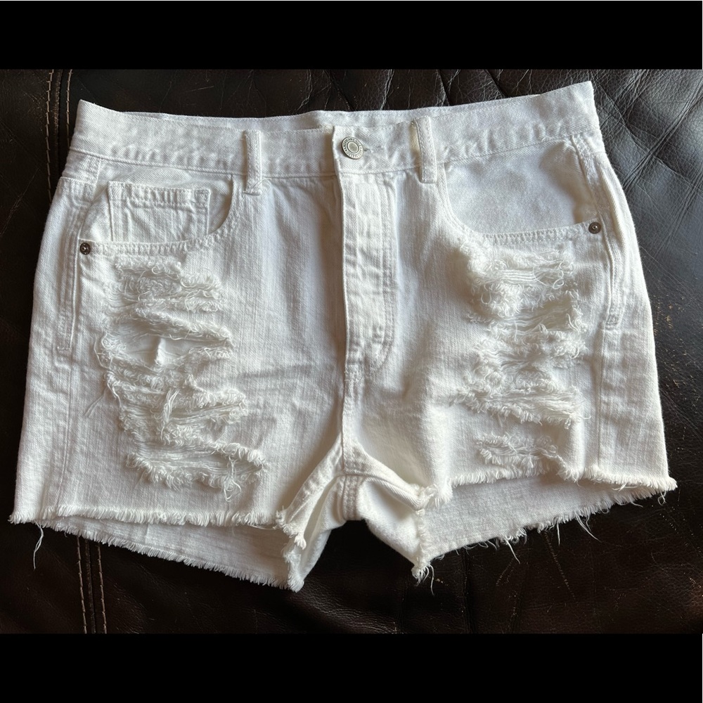 White Distressed American Eagle Denim Shorts